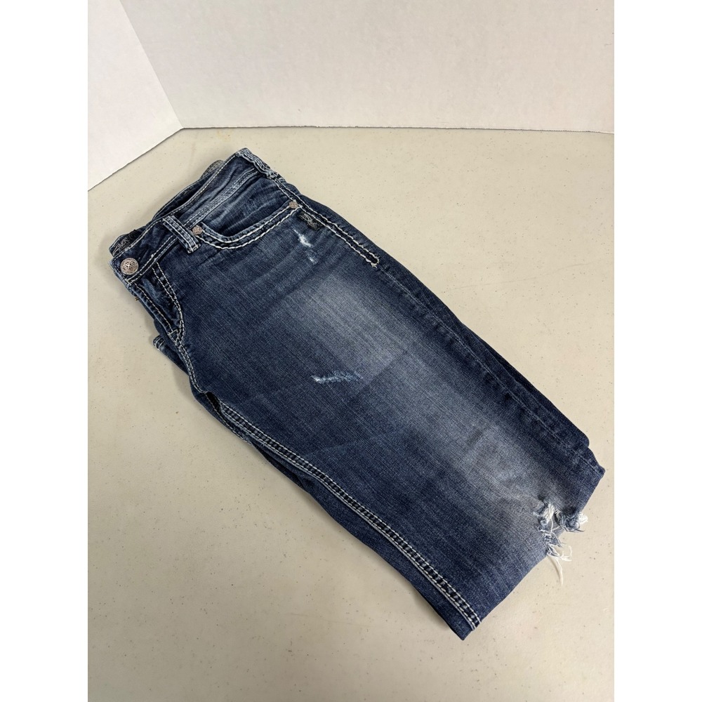 Silver Jeans Co Aiko Bootcut Distressed Thick‎ Stitch Embroidered W32 L33